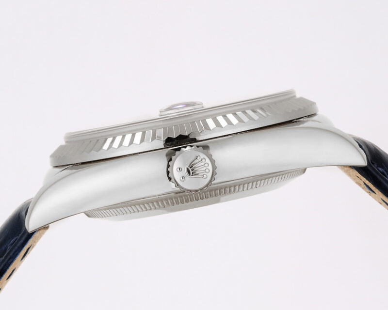 Day-Date 40 Blue Dial in White Gold on Leather Strap